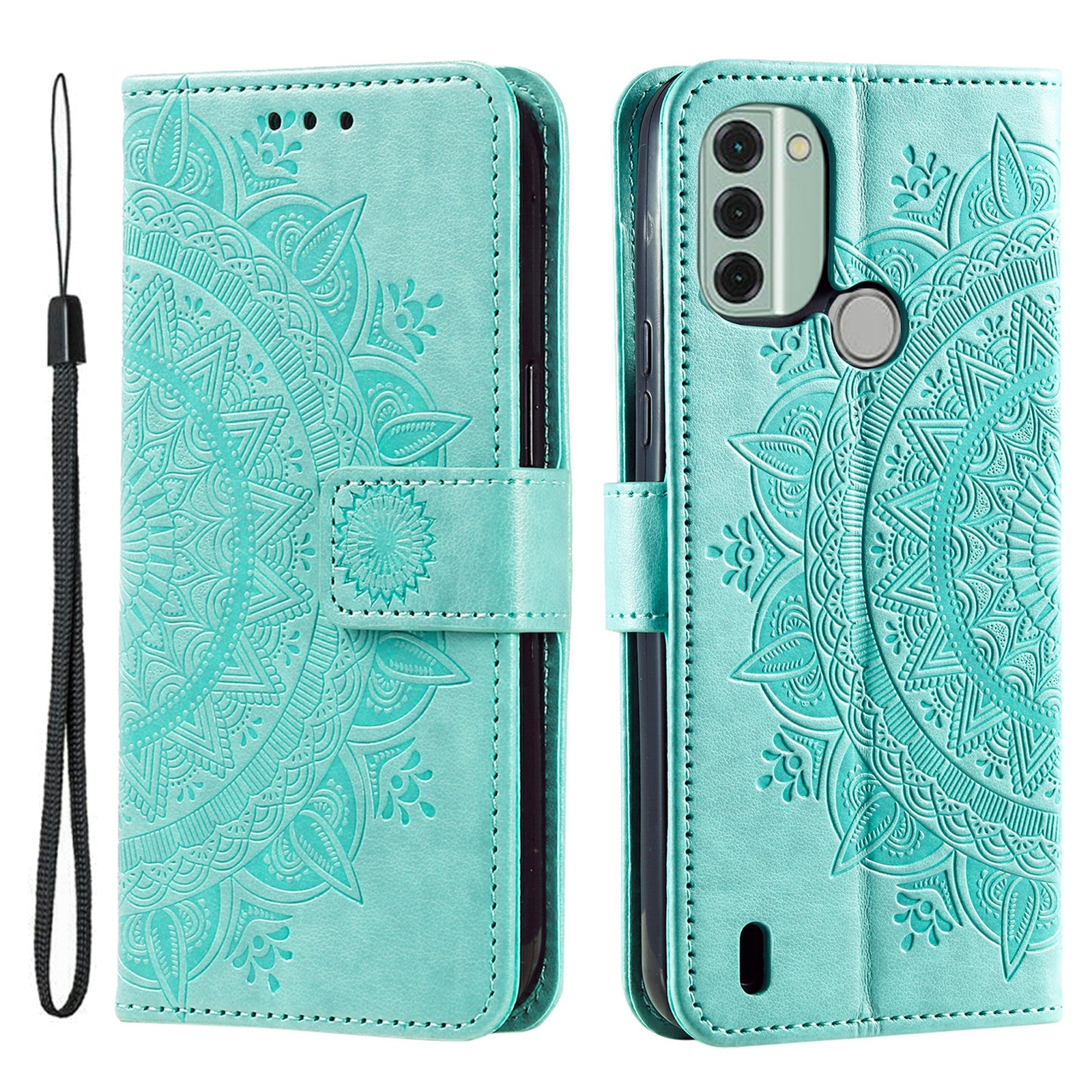 For Nokia C31 4G Mobile Phone Shell Imprinted Mandala Flower Pattern Wallet Stand Phone Cover Case with Strap For Nokia C31 4G Mobile Phone Shell Imprinted Mandala Flower Pattern Wallet Stand Phone Cover Case with Strap